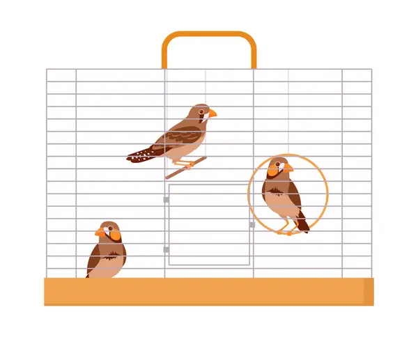 Uccelli Esotici Gabbia Gabbia Uccelli Filo Ferro Del Fumetto Illustrazione — Vettoriale Stock