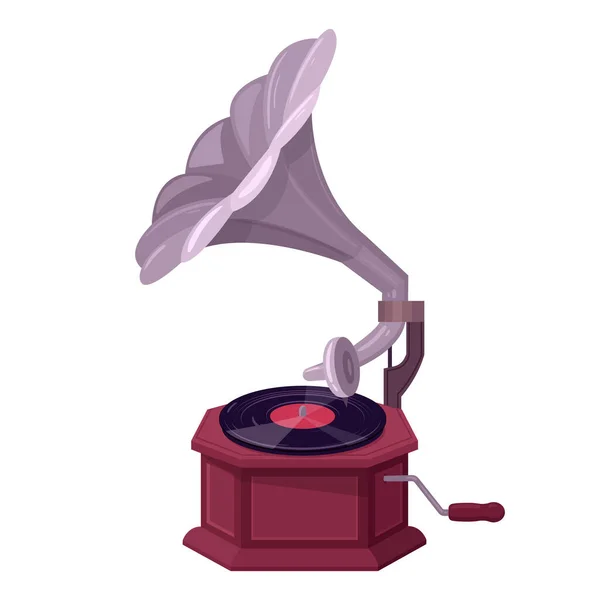 Gramophone Player Vintage Gramophone Antique Music Device Listening Music Flat — Stock Vector