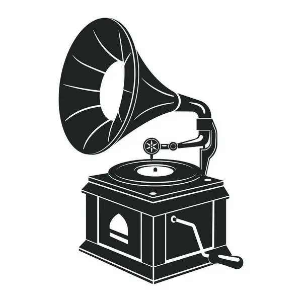 Silueta Gramófono Reproductor Audio Vieja Escuela Dispositivo Antiguo Para Escuchar — Archivo Imágenes Vectoriales