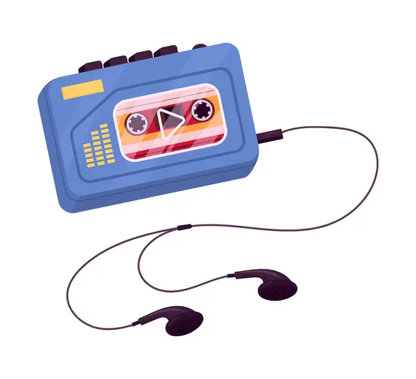 Jugador Cassette Reproductor Audio Auriculares Portátil Dispositivo Música Audio Ilustración — Archivo Imágenes Vectoriales