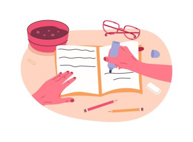 El dolumu planlayıcısı. Keçeli kalem ya da çizgili düz vektör illüstrasyonu yazmak. Beyaz üzerine kağıt konsepti