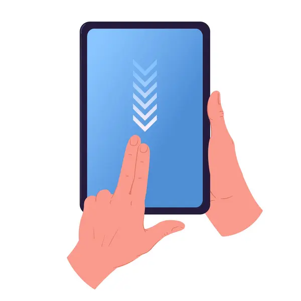 Ręce Trzymające Tablet Cyfrowy Ekran Dotykowy Gest Dłoni Osoba Korzystająca — Wektor stockowy