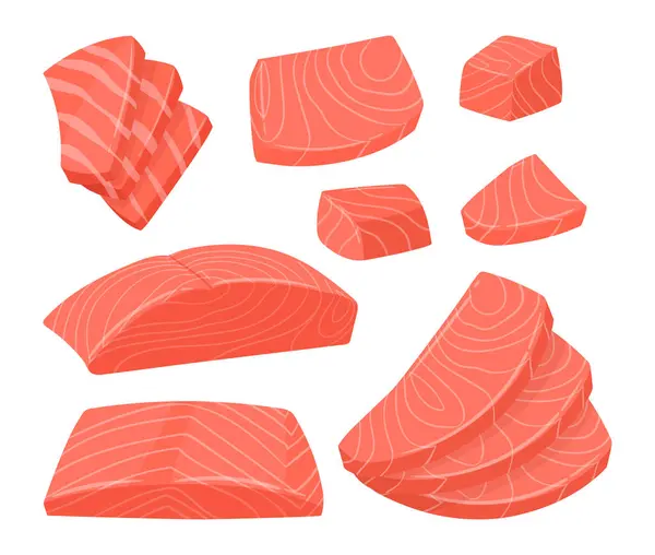 Sliced Salmon Delicious Red Fish Sashimi Slices Japanese Dish Delicious — Stock Vector