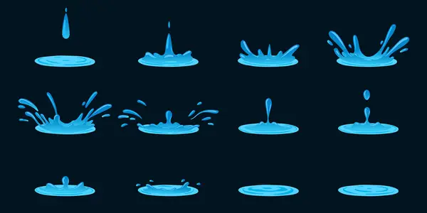 Dripping Water Animation Cartoon Liquid Water Splashes Clean Aqua Splatter — Stock Vector