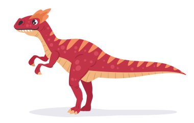 Jurasik carcharodon yırtıcısı. Çizgi film Carnotaurus dinozoru, et yiyen carcharodontosaurus dino, antik etobur sürüngen düz vektör çizimi. Beyaz üzerine Carcharodon dinozoru