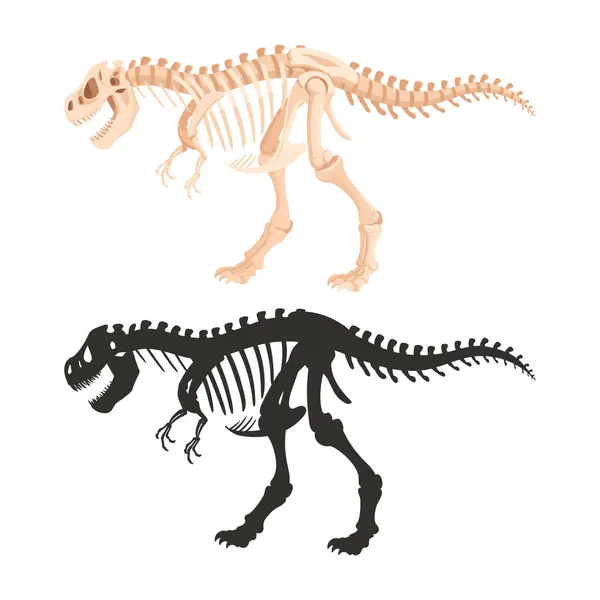 ティラノサウルス骨格シルエット 漫画の考古学的な恐竜の化石 陪審員チラノサウルスラプターフラットベクターのイラスト 古代のTレックス化石の骨格 — ストックベクタ