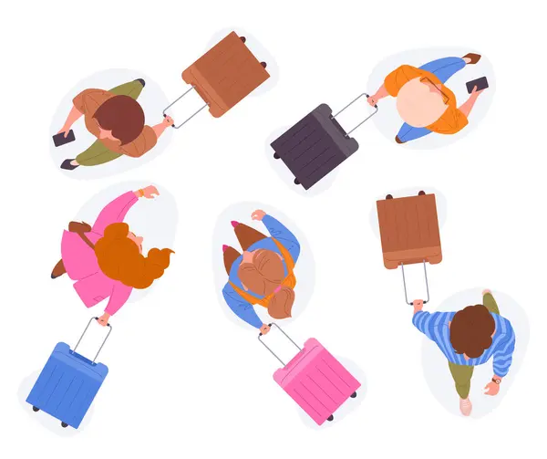 Menschen Mit Gepäck Von Oben Wandertouristen Charaktere Verschiedene Menschen Mit Stockillustration