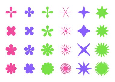 Geometrik soyut şekiller. Grafik barbarlığı figürleri, modaya uygun soyut elementler düz vektör illüstrasyon seti. Acımasızlık soyut şekiller koleksiyonu