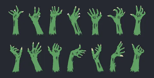 Monsters Bony Green Hands Halloween Scrawny Zombie Arms Horror Zombie — Stock Vector