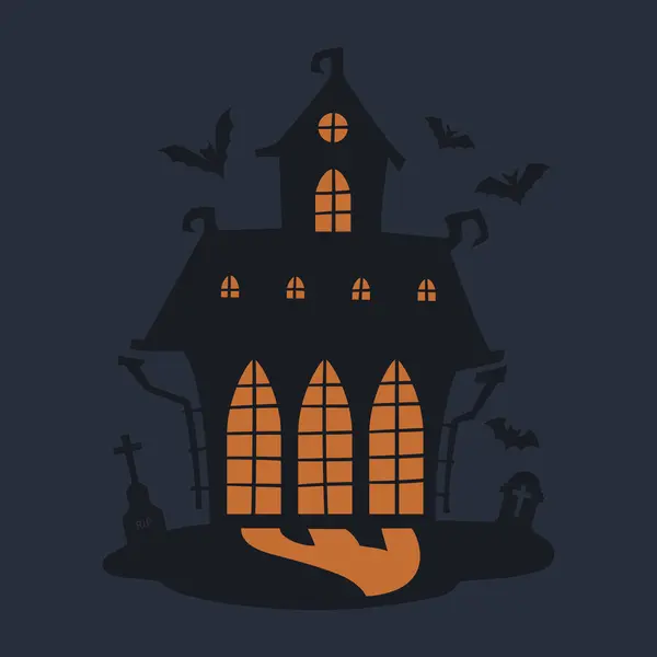 Gespenstisches Geisterhaus Halloween Spukhaus Silhouette Gruselige Monster Spukten Haus Flachen lizenzfreie Stockvektoren