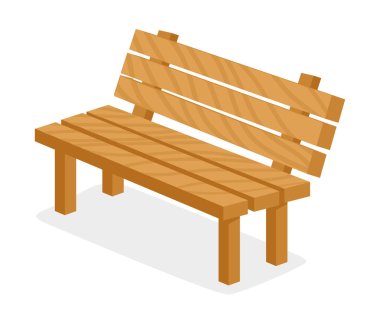 Tahta bank. Çizgi film bahçesi arka bahçesi ya da şehir parkının düz vektör çizimi. Modern ahşap bahçe mobilyası