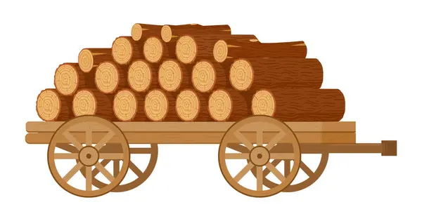ウッドパイロットのカート カートの漫画の木製のログそして積み重ねられた火の薪 木工業材料の交通機関の平らなベクトルの図 カートのボンファイア木製のログ ストックイラスト