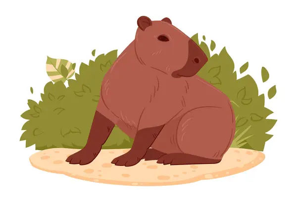 Dzika Capybara Kreskówkowy Roślinożerny Ssak Naturalnym Środowisku Ładny Capybara Płaski Grafika Wektorowa