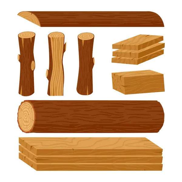 木製のログ 漫画の木のトランク プランク 木工業材料 積み重ねられた木工の計画および薪のベクトル イラスト セット 木材製品について ロイヤリティフリーストックベクター
