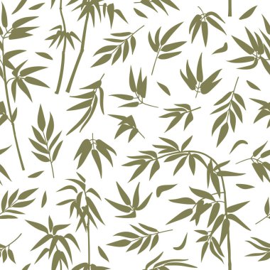 Çizgi film bambuları filizlenir. Asyalı orman bambu dalları ve sonsuz dizayn düz vektör arkaplan çizimi. Bambu dikişsiz desen