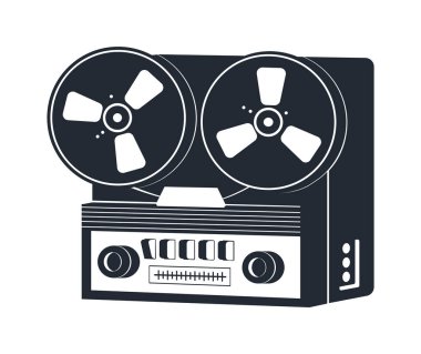Eski usul ses cihazı. Retro müzik çalar silueti, ses teybi düz vektör çizimi. Klasik müzik çalar silueti
