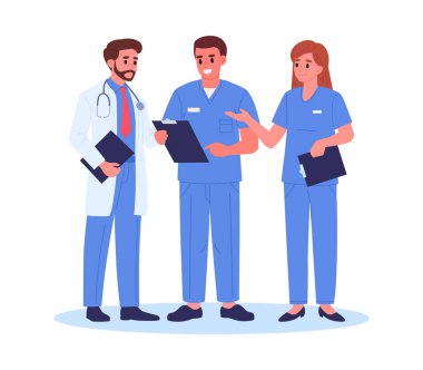 Tıp doktorları konuşuyor. Hastane personeli iletişimi, profesyonel cerrah, terapist ya da nörolog tartışması, düzgün düz çizim giyen doktorlar. Hastane çalışanları karakterleri