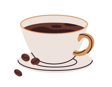Sıcak kahve kupası. Seramik bardakta espresso ya da americano, beyaz bardak düz vektör illüstrasyonunda canlandırıcı sabah içeceği. Sütlü kahve.