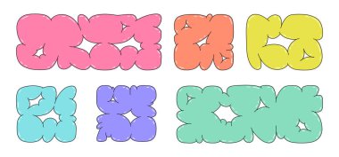 Soyut kabarık bulutlar. Tuhaf kabarcık şekilleri, çağdaş karalama organik figürler düz vektör çizim seti. Çizgi film 90 'ların biçim ögeleri