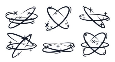 Acımasız elips çerçeveler. Yıldızlı ve parıltılı soyut y2k oval şekiller, Y2K çerçeve düz vektör illüstrasyon seti. Acımasızlık eski okul estetik unsurları