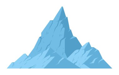 Buz dağı silueti. Doğa karlı dağ, kayalık sıradağlar ve buzul zirvesi, doğa yürüyüşü düz vektör çizimi. Çizgi film karlı dağ manzarası