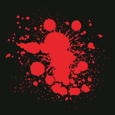 Grunge kan damlaları siluetleri. Ürkütücü cadılar bayramı partisi süslemeleri, kırmızı damlayan kan damlayan düz vektör çizimi. Karanlık arka planda Cadılar Bayramı kanı sıçrıyor