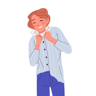 Kutlayan adam kazanır. Zafer zaferi duyguları olan mutlu adam, başarılı erkek karakter düz vektör çiziminin keyfini çıkar. Neşeli adam zaferin tadını çıkar.