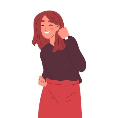 Kutlayan kadın kazandı. Zafer kazanmış kız zafer duygusuna sahip, başarılı kadın karakter zafer düz vektör illüstrasyonunun tadını çıkar. Neşeli kadın zaferin tadını çıkar