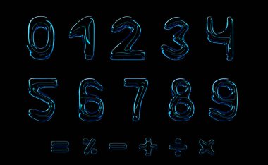 3d rendering of Arabic numerals. Volumetric numbers on a black background