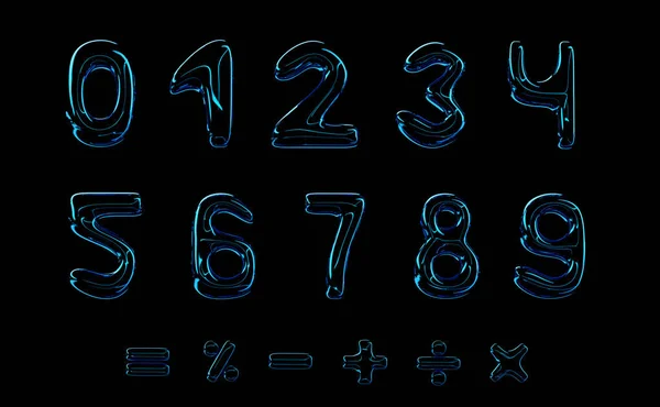 3d rendering of Arabic numerals. Volumetric numbers on a black background