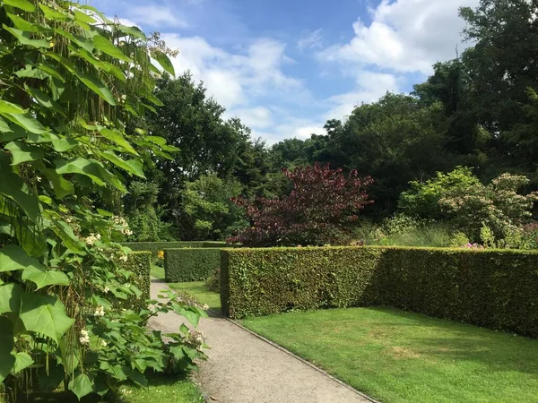 Beautiful garden landscape with trimmed bushes. The Mien Ruys Gardens, The Netherlands, August 4, 2019
