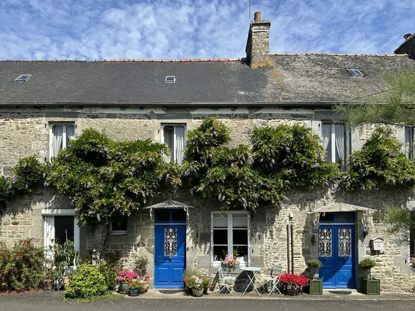 Salkımlı eski taş ev. Langourla, Le-Mene (Brittany, Fransa)