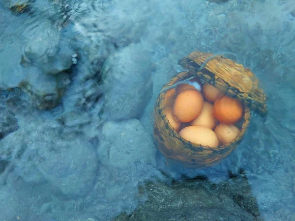 Eier Kochen Den Heißen Quellen Nationalpark Und Natürliches Mineralwasser Heiße — Stockfoto