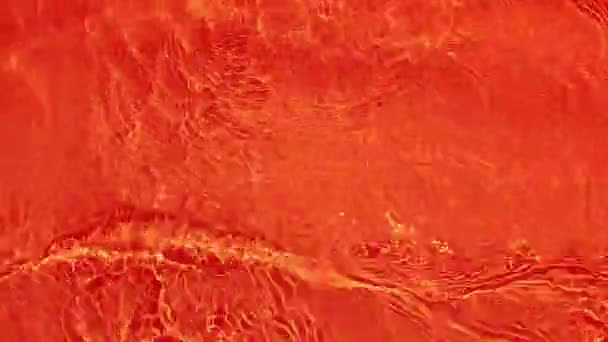 赤色の透明感のある透明感のある赤色の透明感のある穏やかな水面の質感とスプラッシュと泡 傾向の抽象的な性質の背景 太陽光の波 赤水輝く背景 — ストック動画