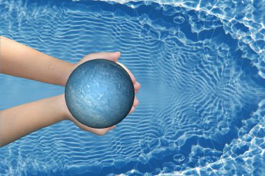 Dünya 'nın temiz su damlasını tutan eller, dünya su günü, el dezenfektanı ve hijyen, aile yıkama el yıkama, su tasarrufu, yenilenebilir temiz enerji, yaşam enerjisi düşüşü zihinsel sağlık konsepti.