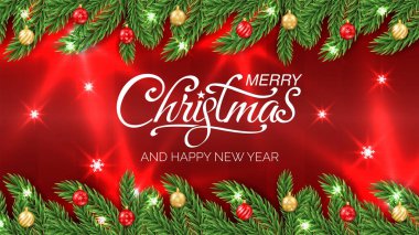 Mutlu Noeller ve mutlu yıllar. Noel dalları, balolar, kar taneleri. Satılık, afişler, posterler, kapak tasarım şablonları, sosyal medya duvar kağıdı hikayeleri