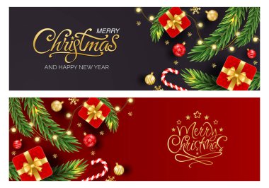 Mutlu Noeller ve mutlu yıllar. Noel dalları, balolar, kar taneleri. Satılık, afişler, posterler, kapak tasarım şablonları, sosyal medya duvar kağıdı hikayeleri