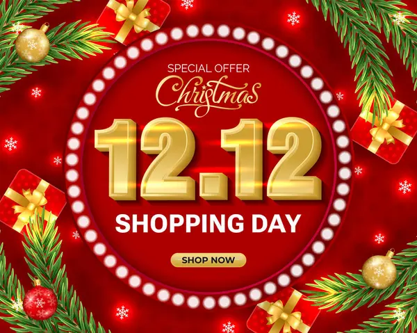 12.12 Alışveriş Günü arkaplanı, Noel şubesi, balolar, kar taneleri. Satılık afişler, posterler, kapak tasarımı şablonları, sosyal medya duvar kâğıdı hikayeleri. 2025 Noel konsepti