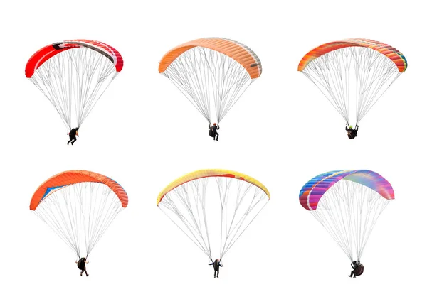 Collection Bright Colorful Parachute White Background Isolated Concept Extreme Sport — Stock fotografie