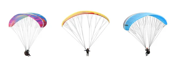Collection Bright Colorful Parachute White Background Isolated Concept Extreme Sport — Stock fotografie