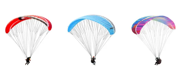 Collection Bright Colorful Parachute White Background Isolated Concept Extreme Sport — Stock Fotó