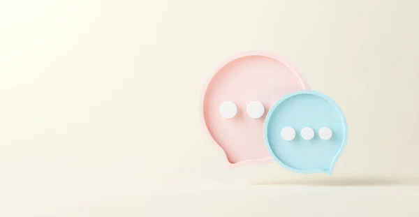 Boş konuşma simgesi iletişim balonu simgesi ve sosyal sohbet diyalog düğmesi basit diyalog konuşmaları ile iki mavi, pembe mesaj arkaplanı üzerinde izole edilmiş boş konuşma simgesi