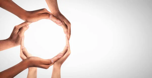 Символ Форма Круга Созданного Рук Концепция Единства Сотрудничества Партнерства Командной — стоковое фото
