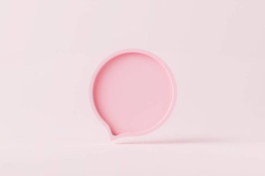 Boş konuşma simgesi penceresi penceresi, pembe 3d arkaplan üzerinde izole edilmiş, boş pembe mesaj iletisi, konuşma sembolü veya iletişim sohbet balonu işareti ve sosyal sohbet diyalog düğmesi basit sohbet diyaloğu.