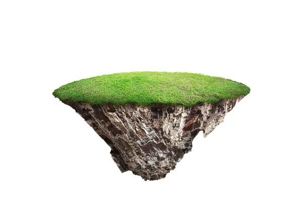 round soil ground cross section with earth land and green grass. fantasy floating island with natural on the rock, surreal float landscape with paradise concept isolated on white background. 3d illustration