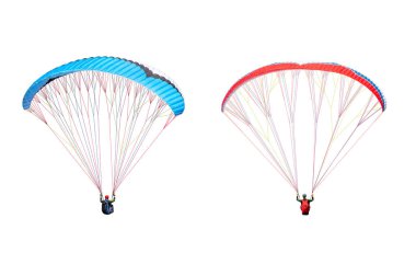 collection Bright colorful parachute on white background, isolated. Concept of extreme sport, taking adventure challenge.