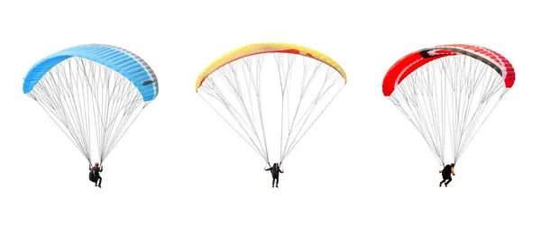 stock image collection Bright colorful parachute on white background, isolated. Concept of extreme sport, taking adventure challenge.