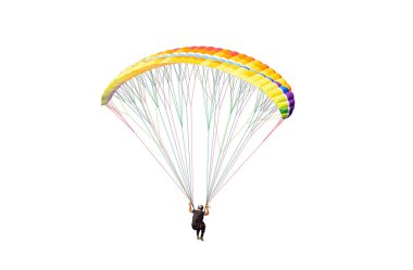 Bright colorful parachute on white background, isolated. Concept of extreme sport, taking adventure challenge. clipart