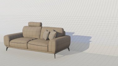 3D gerçekçi kanepe beyaz arka planda izole edilmiş minimalist tarzda gölgelendirilmiş. Vektör illüstrasyonu