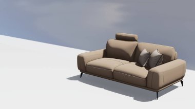 3D gerçekçi kanepe beyaz arka planda izole edilmiş minimalist tarzda gölgelendirilmiş. Vektör illüstrasyonu